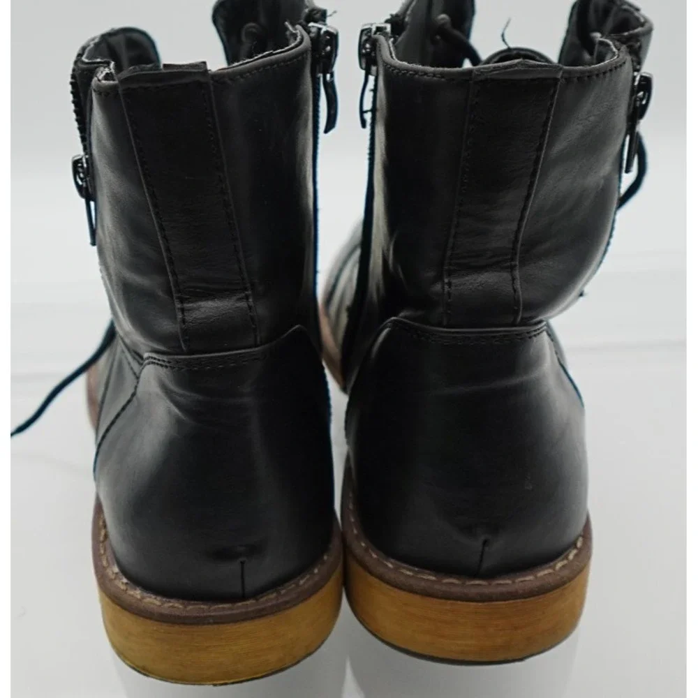Vostey Milan Mens Black Cap Toe Combat Chukka Boots Side Zip Size 11.5